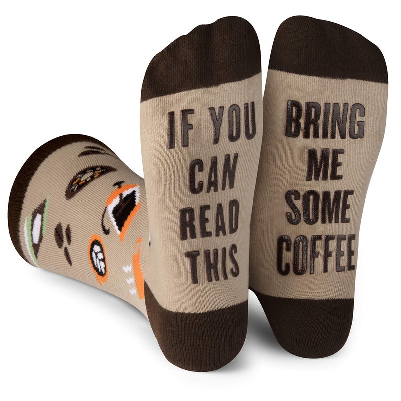 Lavley If You Can Read This Bring Me Coffee Socks - Funny Socks for Men & Women US Size 6-12 - Hilarious Gag Gift for Coffee Lovers, Baristas, Caffeine Addicts & Java Fans - Image 1